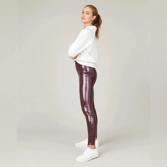 SPANX NWOT Faux Patent Leather Leggings in Ruby - Picture 4 of 13